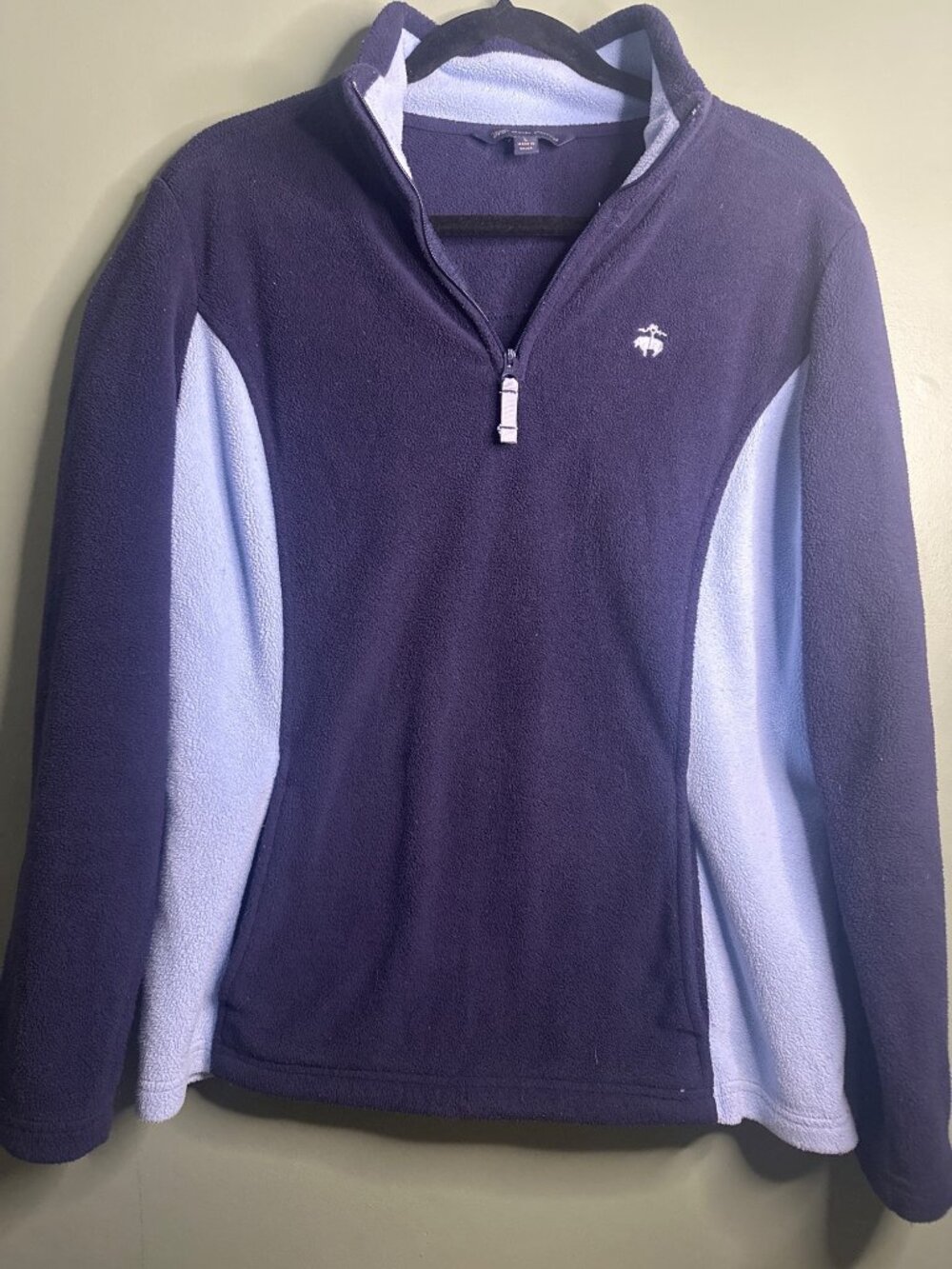Brooks Brothers 346 Women's L Fleece Quarter Zip Pullover Navy Blue Colorblock